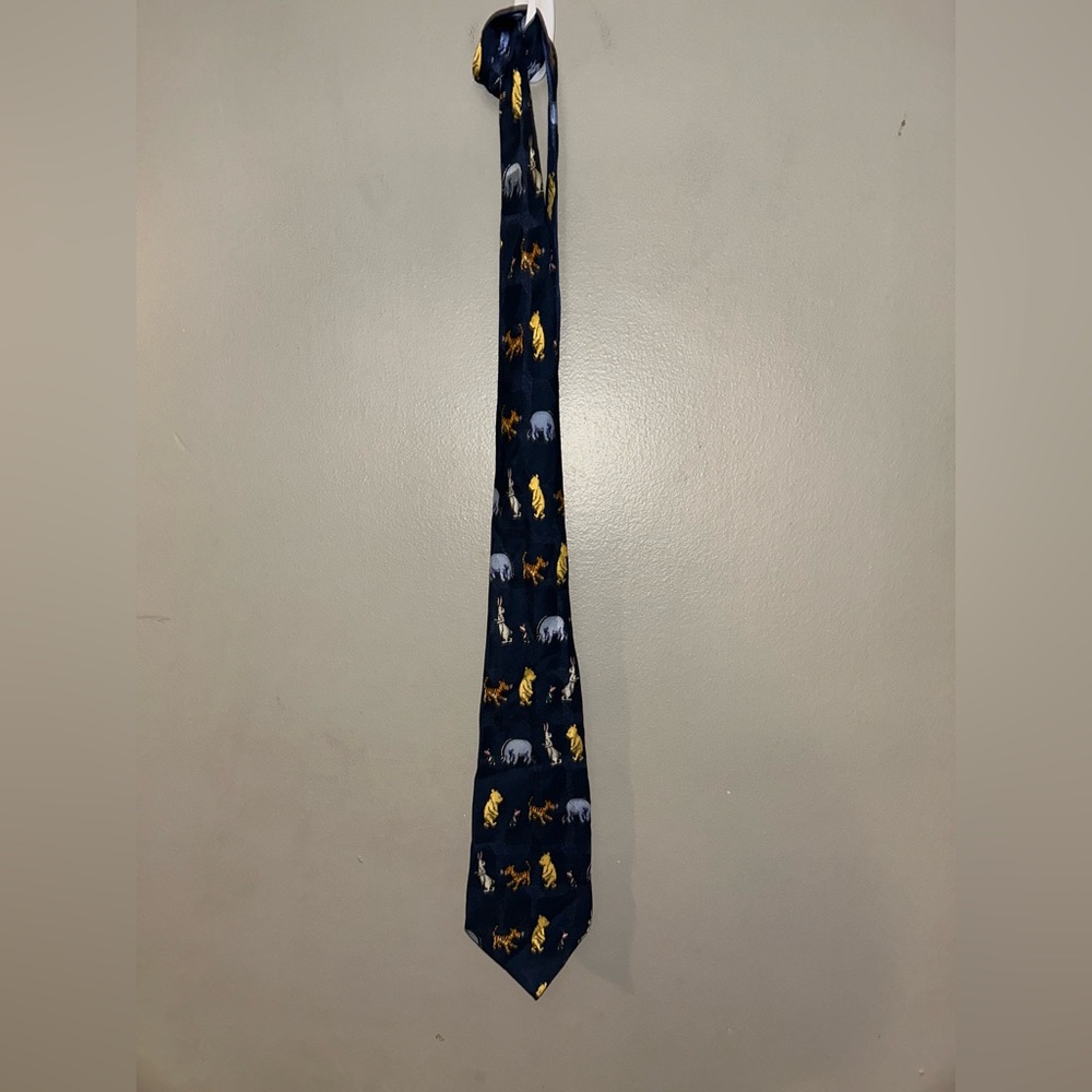 Classic Pooh Silk Tie - 100% silk hand made vintage/retro navy blue - Picture 5 of 7